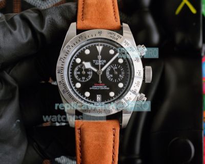 Tudor Heritage Black Bay Automatic Replica Watch Black Dial Brown Leather Strap
